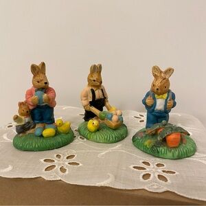Ceramic Spring Time Bunnies Set of Three Delton Product Corp. Hand Painted